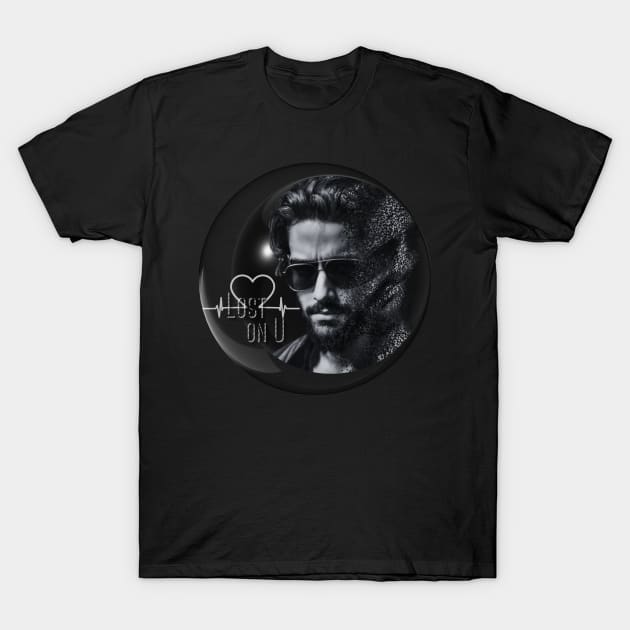 Lost on U Sad Boy Black and Grey T-Shirt by PixelkaArt